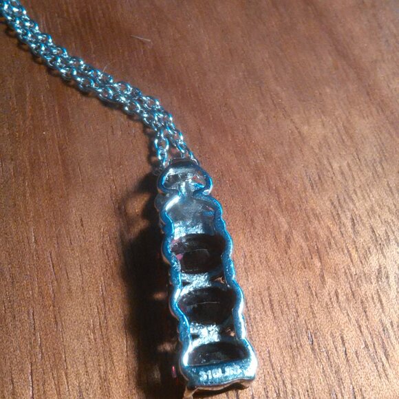 Mozambique Garnet Three Stone Stainless Steel Pendant Necklace - Picture 9 of 12